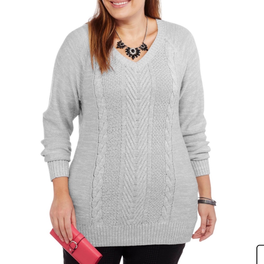 Glittery Gray Knit V-Neck Sweater